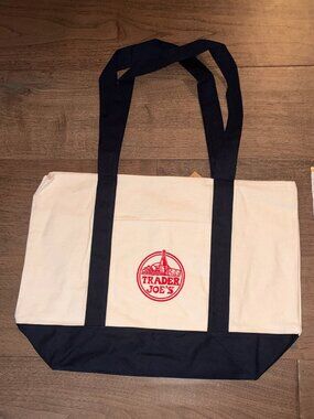 NWT Large Trader Joe's Canvas Insulated Tote Shopper Bag -Dark Blue